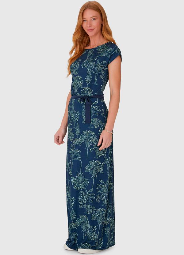 Malwee - Vestido Longo Estampado em Viscose Stretch Azul 3