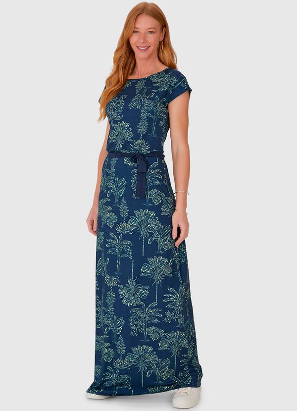 Malwee - Vestido Longo Estampado em Viscose Stretch Azul 4