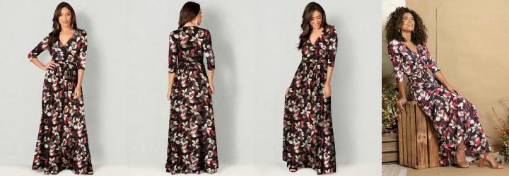 Vestido Longo Estampado Floral Preto