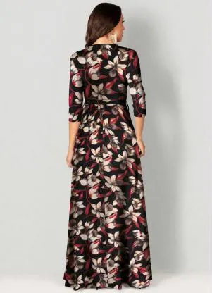 bonprix - Vestido Longo Estampado Floral Preto - BONPRIX
