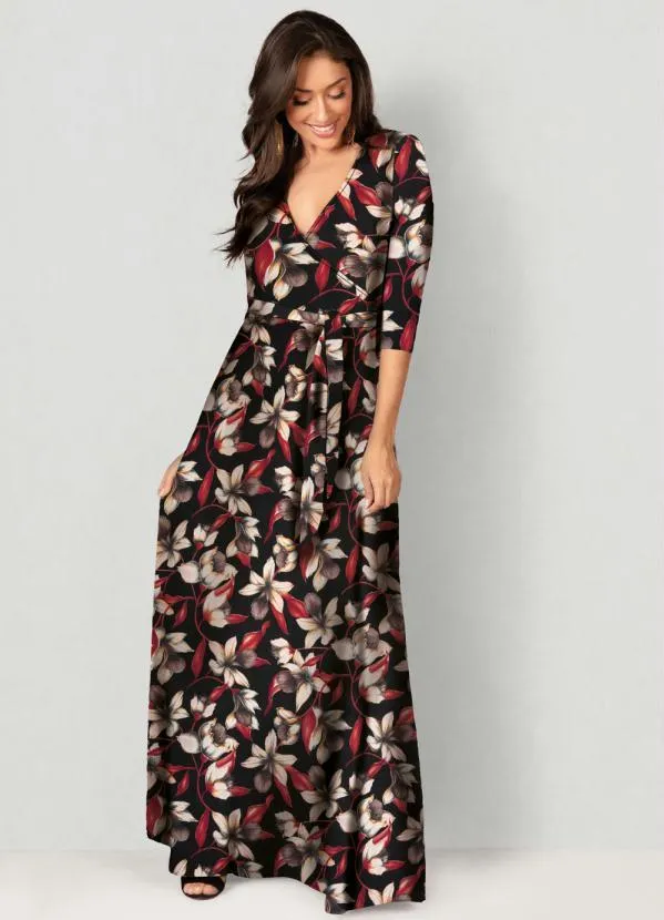 bonprix - Vestido Longo Estampado Floral Preto 3