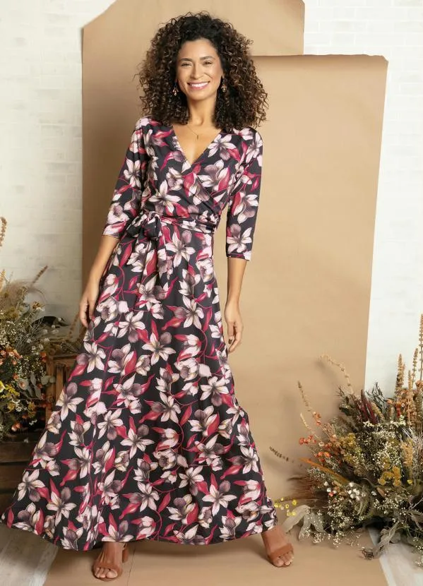 bonprix - Vestido Longo Estampado Floral Preto 5