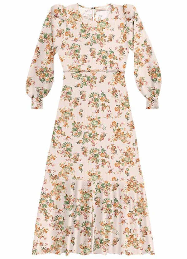 Angel - Vestido Longo Estampado Lurex Bege