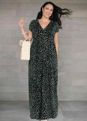 bonprix - Vestido Longo Estampado Poá Preto - BONPRIX