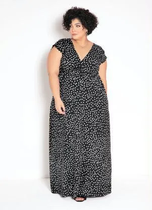 bonprix - Vestido Longo Estampado Poá Preto - BONPRIX