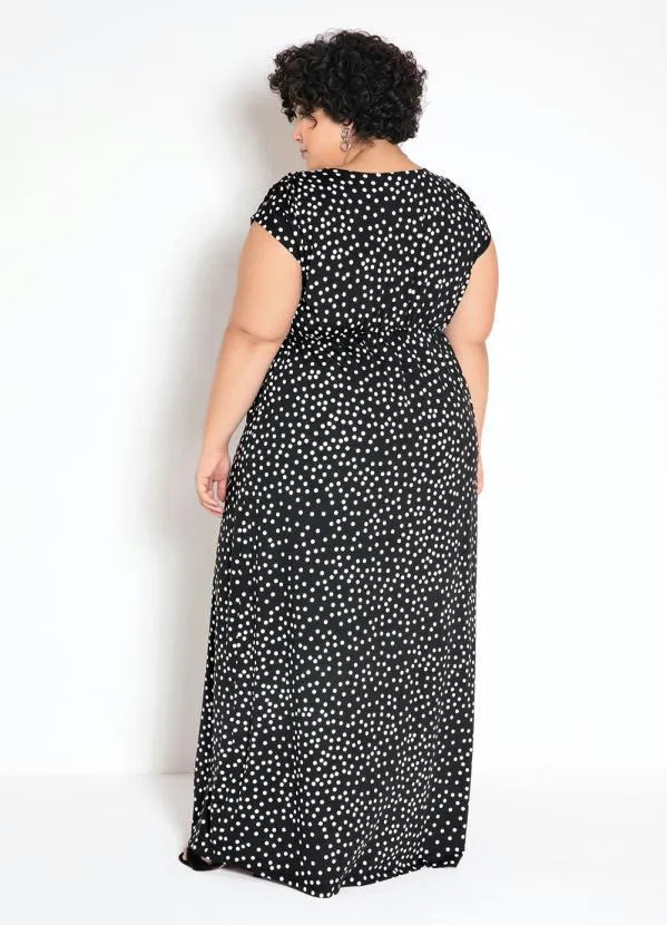 bonprix - Vestido Longo Estampado Poá Preto 2