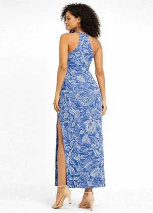 Infinita Cor - Vestido Longo Estampado sem Manga Azul - INFINITA COR