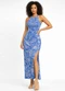 Infinita Cor - Vestido Longo Estampado sem Manga Preto - variação: Azul