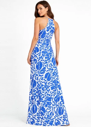 Infinita Cor - Vestido Longo Estampado sem Manga Azul - INFINITA COR
