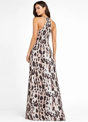 Infinita Cor - Vestido Longo Estampado sem Manga Bege - INFINITA COR