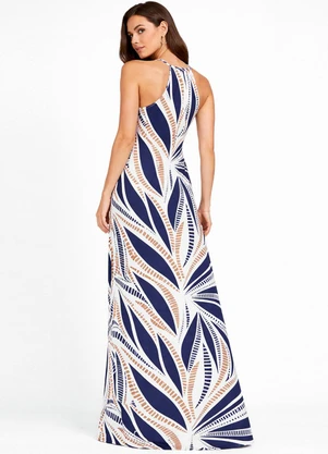 Infinita Cor - Vestido Longo Estampado sem Manga Bege - INFINITA COR