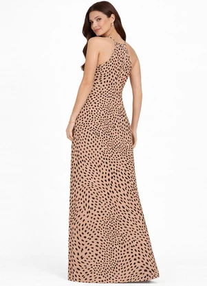 Infinita Cor - Vestido Longo Estampado sem Manga Marrom - INFINITA COR
