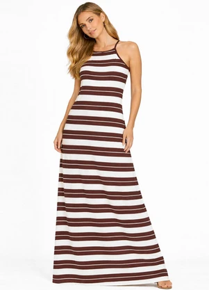 Infinita Cor - Vestido Longo Estampado sem Manga Marrom - INFINITA COR