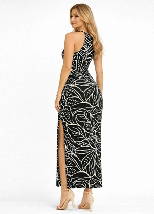 Infinita Cor - Vestido Longo Estampado sem Manga Preto - INFINITA COR