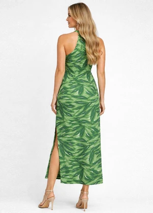 Infinita Cor - Vestido Longo Estampado sem Manga Verde - INFINITA COR