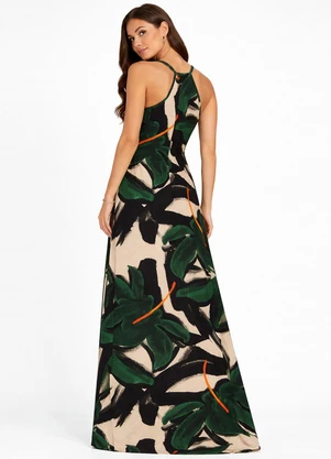 Infinita Cor - Vestido Longo Estampado sem Manga Verde - INFINITA COR