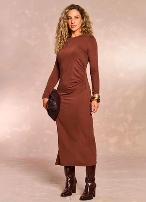 Doce Trama - Vestido Longo Ethnic Blur em Moletinho Marrom - DOCE TRAMA
