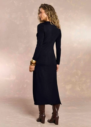 Doce Trama - Vestido Longo Ethnic Blur em Moletinho Preto - DOCE TRAMA