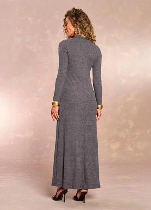 Doce Trama - Vestido Longo Ethnic Blur em Ribana Cinza - DOCE TRAMA