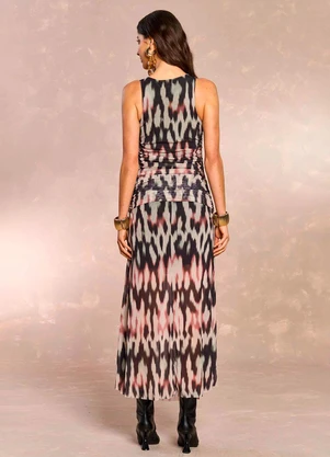 Doce Trama - Vestido Longo Ethnic Blur em Tule Estampado - DOCE TRAMA
