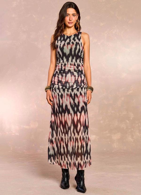 Doce Trama - Vestido Longo Ethnic Blur em Tule Estampado
