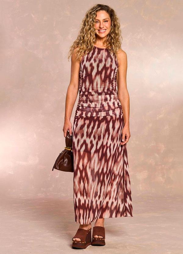 Doce Trama - Vestido Longo Ethnic Blur em Tule Estampado