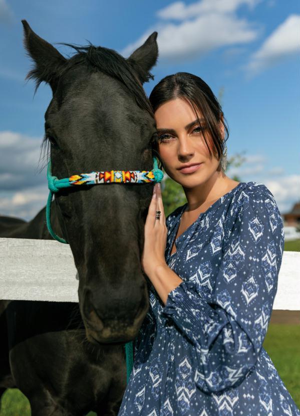 Quintess - Vestido Longo Étnico Azul com Amarração 2