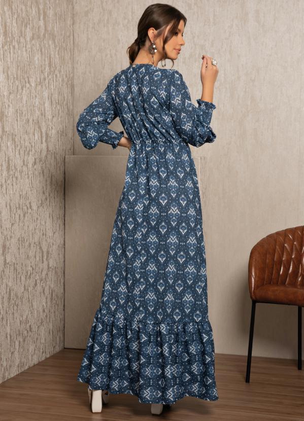 Quintess - Vestido Longo Étnico Azul com Amarração 4