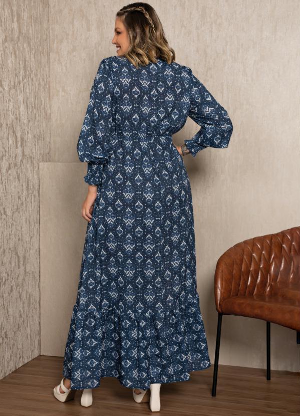 Quintess - Vestido Longo Étnico Azul com Amarração 6