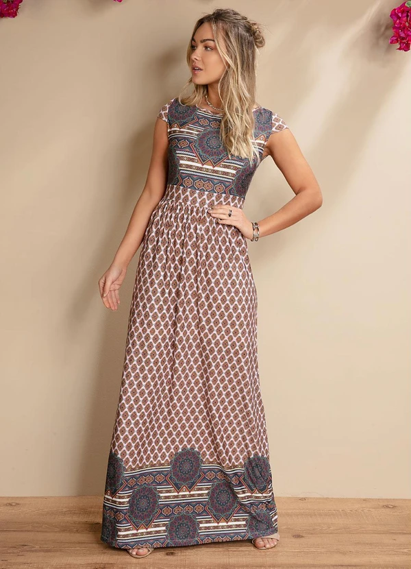 Quintess - Vestido Longo Étnico e Barrado com Manguinhas 10