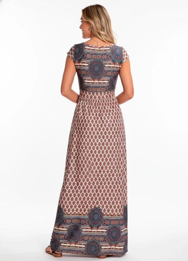 Quintess - Vestido Longo Étnico e Barrado com Manguinhas 2
