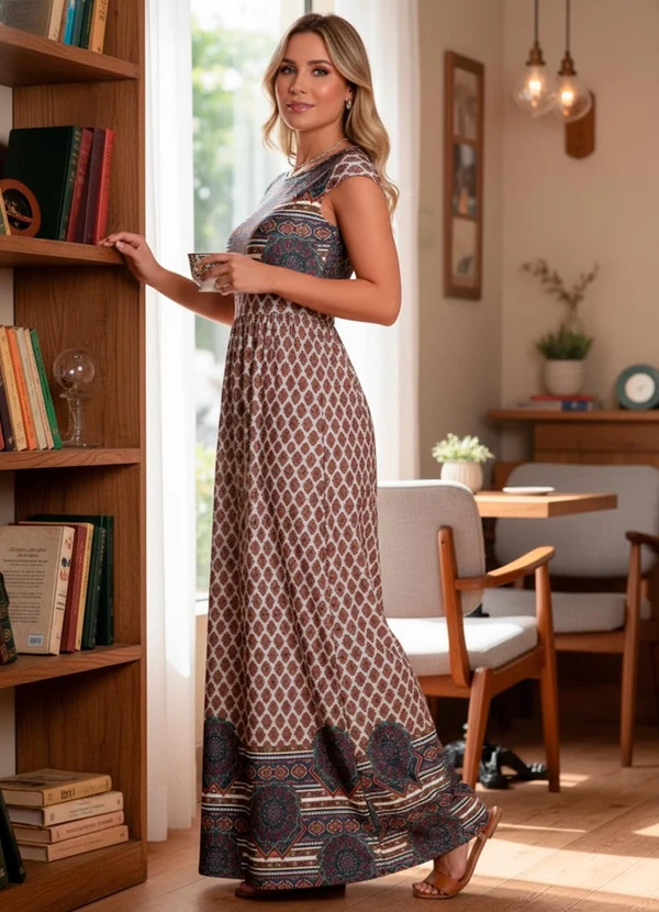 Quintess - Vestido Longo Étnico e Barrado com Manguinhas 3