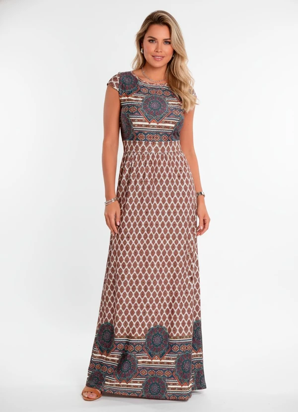 Quintess - Vestido Longo Étnico e Barrado com Manguinhas 4