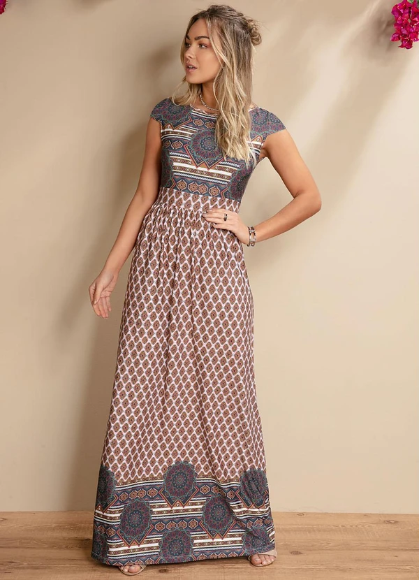 Quintess - Vestido Longo Étnico e Barrado com Manguinhas 5