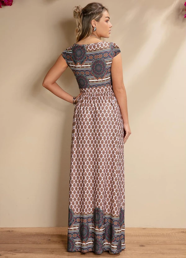 Quintess - Vestido Longo Étnico e Barrado com Manguinhas 6
