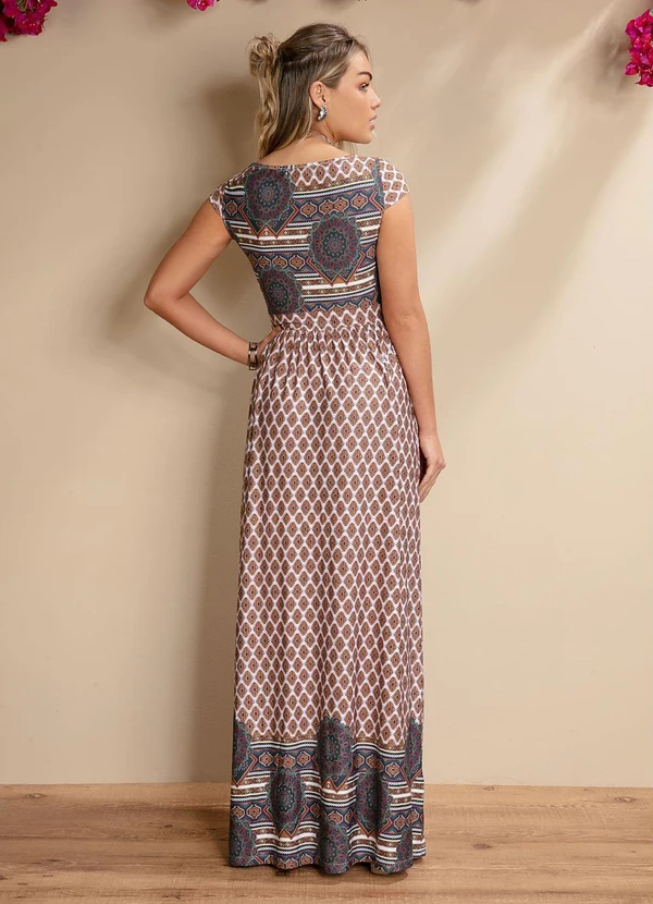 Quintess - Vestido Longo Étnico e Barrado com Manguinhas 9