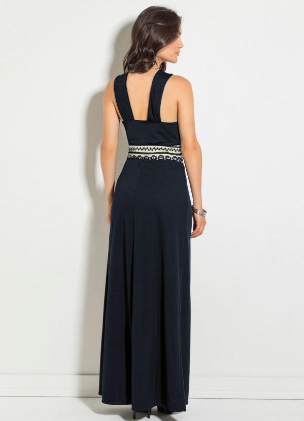 Moda Pop - Vestido Longo Étnico e Preto com Transpasse 2