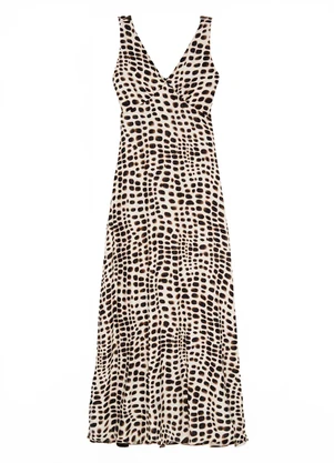 Enfim - Vestido Longo Evasê Animal Print Off White - ENFIM