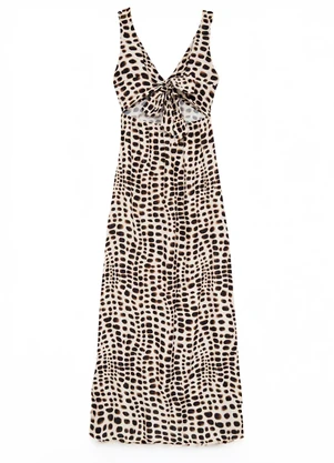 Enfim - Vestido Longo Evasê Animal Print Off White - ENFIM