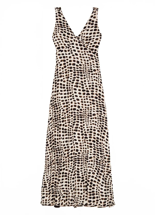 Enfim - Vestido Longo Evasê Animal Print Off White 1