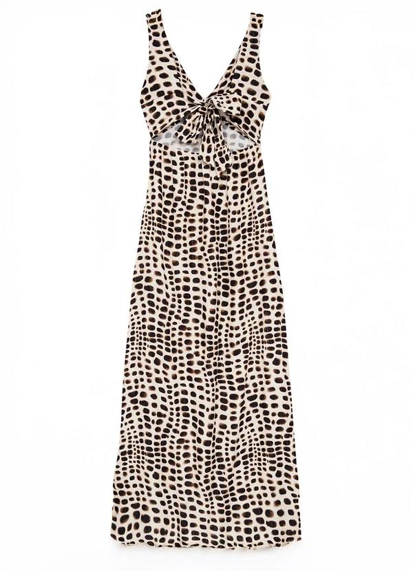 Enfim - Vestido Longo Evasê Animal Print Off White 2