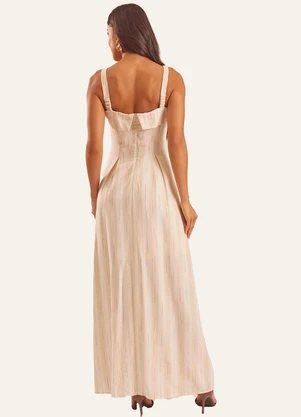 Doce Trama - Vestido Longo Evasê em Linho com Cinto Branco - DOCE TRAMA
