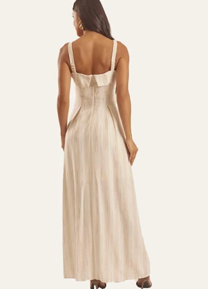 Doce Trama - Vestido Longo Evasê em Linho com Cinto Branco - DOCE TRAMA
