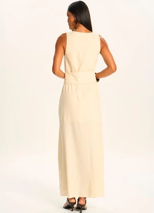 Doce Trama - Vestido Longo Evasê em Linho com Faixa Branco - DOCE TRAMA
