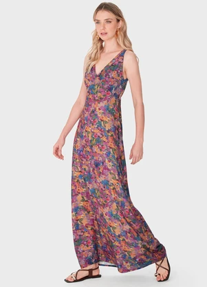 Enfim - Vestido Longo Evasê Floral Fúcsia - ENFIM