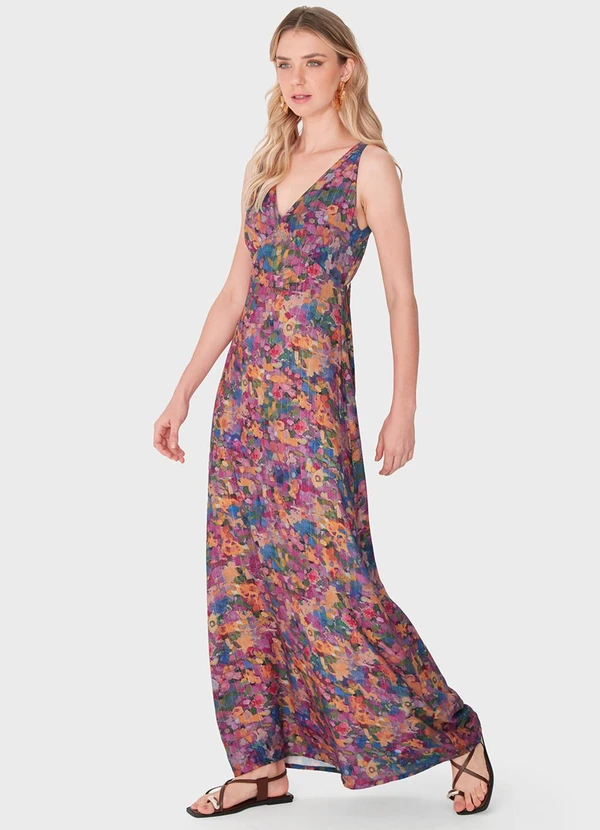 Enfim - Vestido Longo Evasê Floral Fúcsia 2