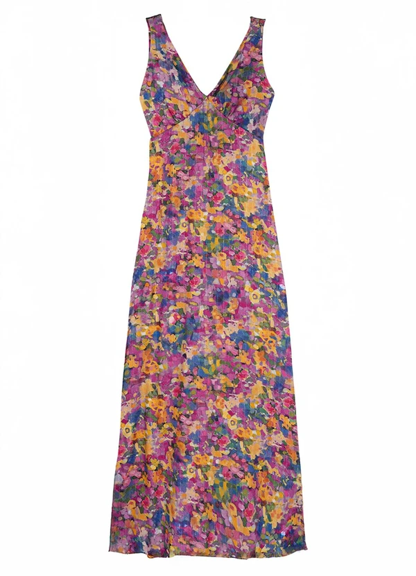 Enfim - Vestido Longo Evasê Floral Fúcsia 3