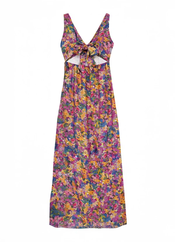 Enfim - Vestido Longo Evasê Floral Fúcsia 4