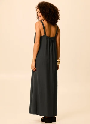 Malwee - Vestido Longo Evasê Preto - MALWEE