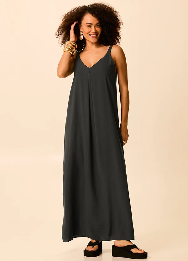 Malwee - Vestido Longo Evasê Preto